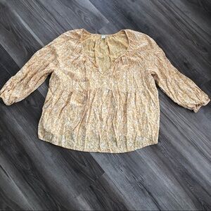 Old Navy mustard yellow floral hobo tunic peplum top puff 3/4 sleeves size XL